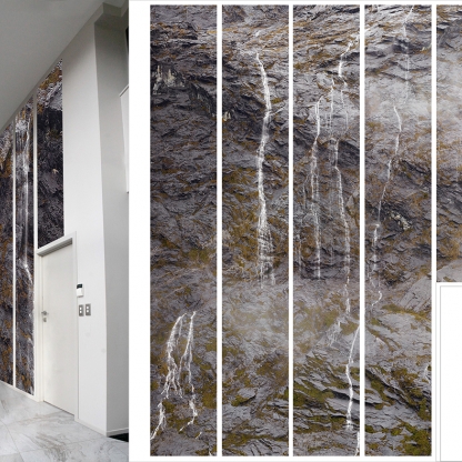 Before - "Dancing Mist" superimposed onto wall, after which the layout was revised (image on right.)