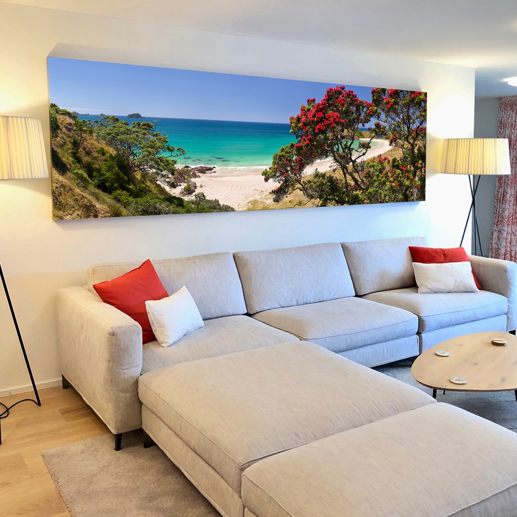 "Slice Of Heaven" stretched canvas 1000mm x 3320mm (superimposed on the left & completed on the right), which I installed on site for my clients in Zurich, Switzerland.