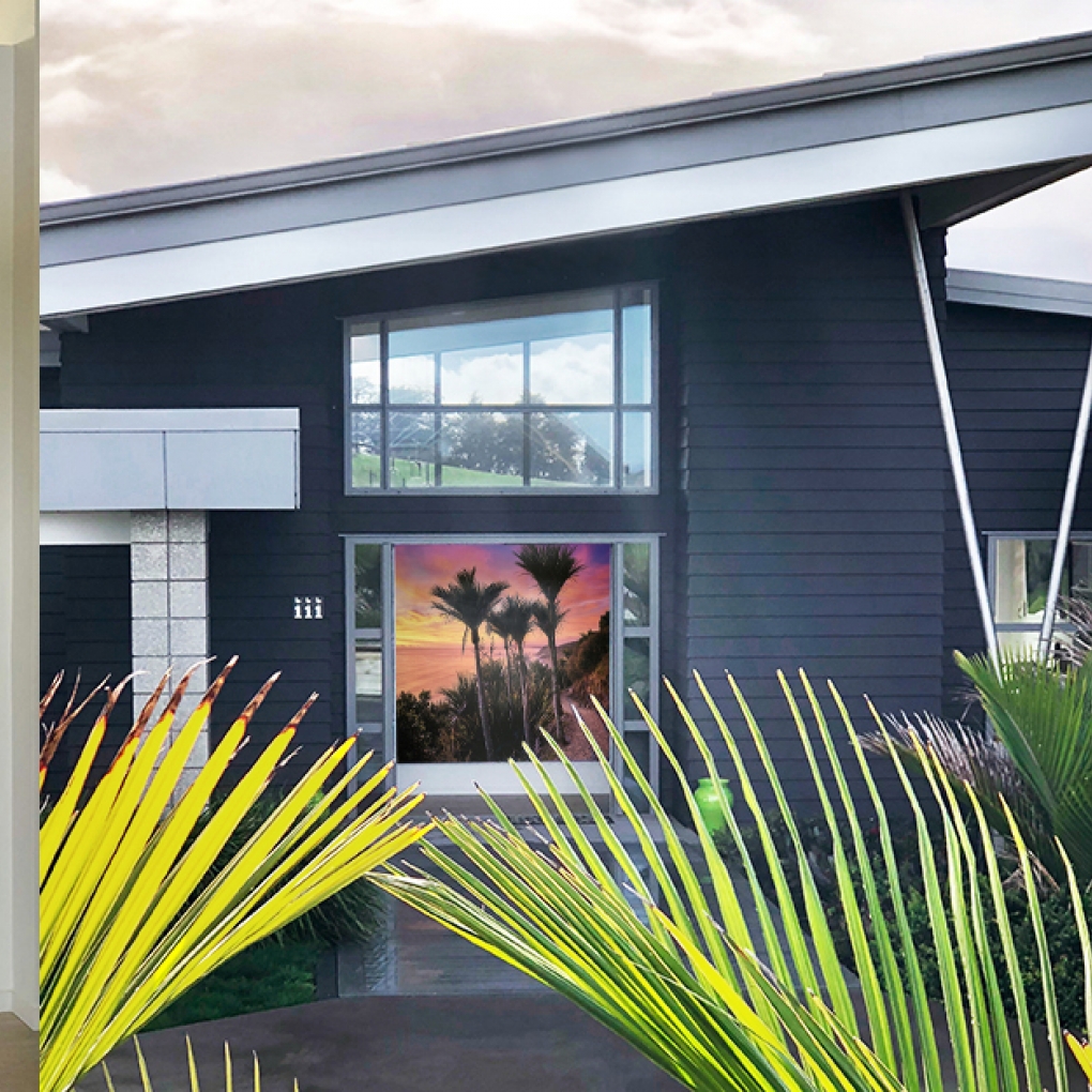 "Mangawhai Māwhero" superimposed in three sizes for my clients to choose (1500mm, 1800mm & 2000mm sq), printed onto 2x canvases & installed in its new home.