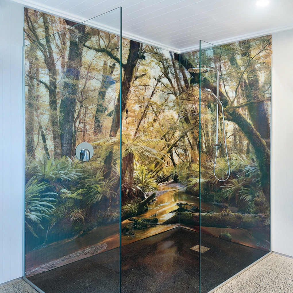 "Solitude" shower, printed onto low-iron glass 2.4m high. Wow!